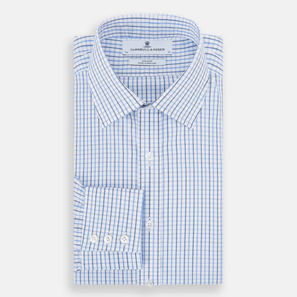 Blue and Navy Tattersall Check Mayfair Shirt Image 4