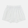 View 2 of product Turnbull & Asser's Yellow and Blue Double Stripe Godfrey Boxer Shorts are luxury men's underwear, made from premium Italian cotton with a loose fit, thin vertical blue and yellow stripes, and an elastic waistband on a white background.