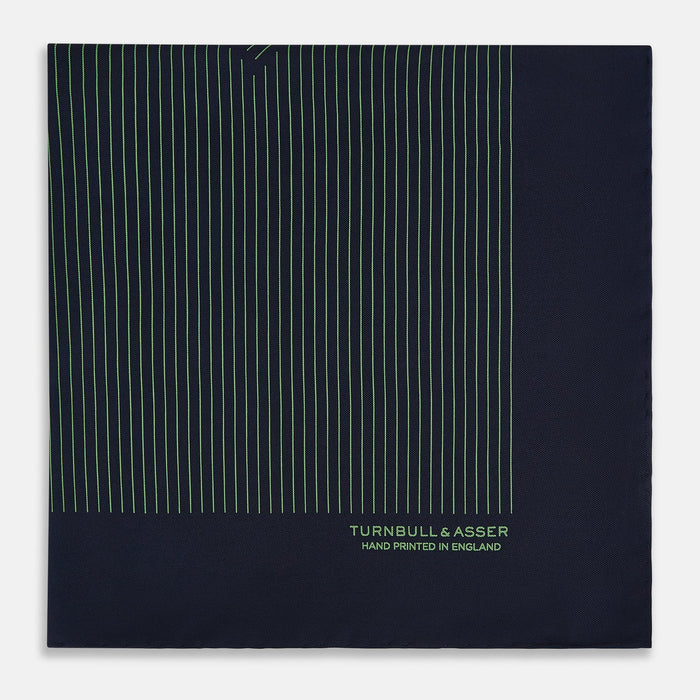 Navy and Fern Green Stripe Silk Pocket Square Image 3