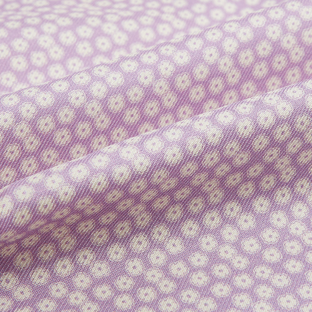 A lilac flower-patterned silk cravat by Turnbull & Asser, elegantly displayed on a white background for a refined touch of British style.