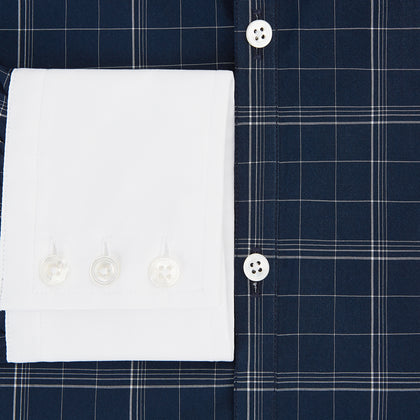 Indigo Windowpane Check Windsor Shirt with Constrast T&A Collar and Cuffs Image 3