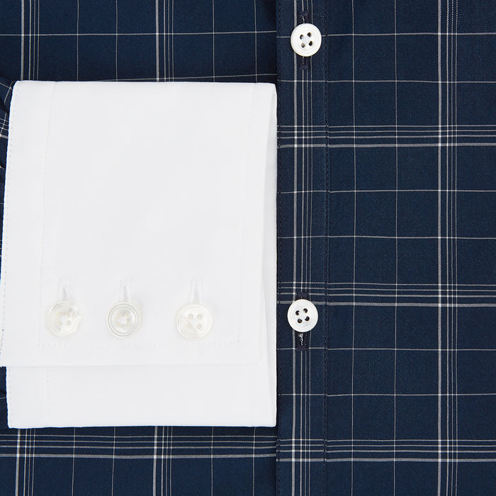 Indigo Windowpane Check Windsor Shirt with Constrast T&A Collar and Cuffs Image 3