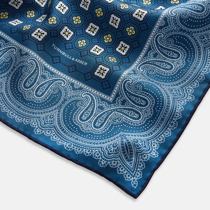 Azzurro Floral Tile and Paisley Silk Pocket Square