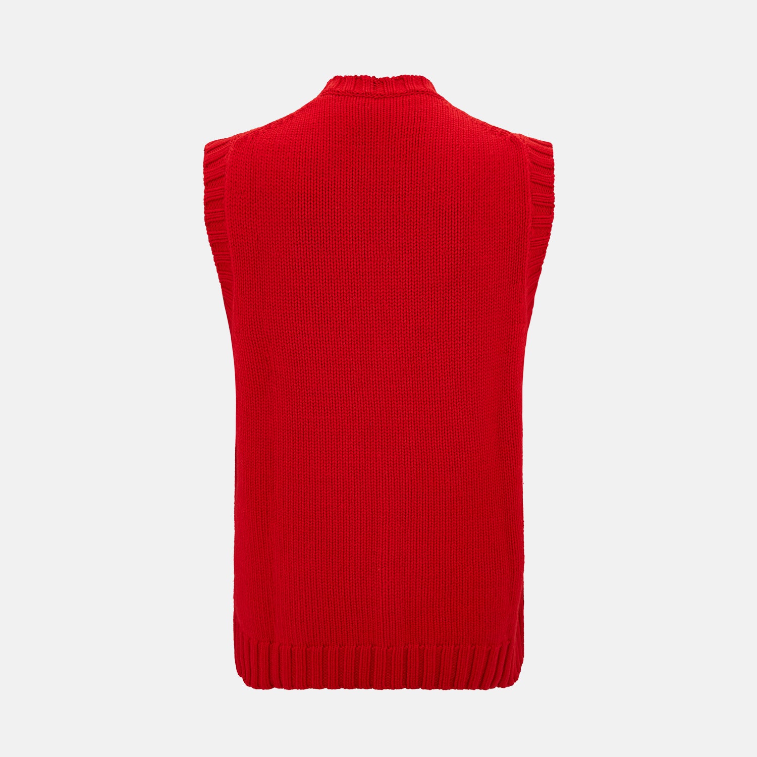 Red Merino V-Neck Sleeveless Cardigan