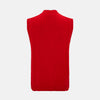 View 3 of product The Turnbull & Asser Red Merino V-Neck Sleeveless Cardigan features a ribbed collar, button front, and two front pockets—a refined lightweight layer—shown against a plain white background.