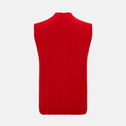 Red Merino V-Neck Sleeveless Cardigan Image 2