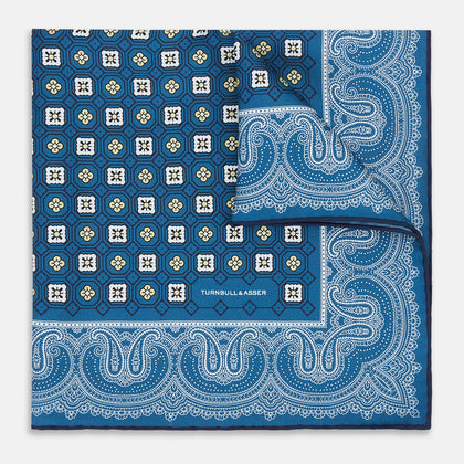 Azzurro Floral Tile and Paisley Silk Pocket Square