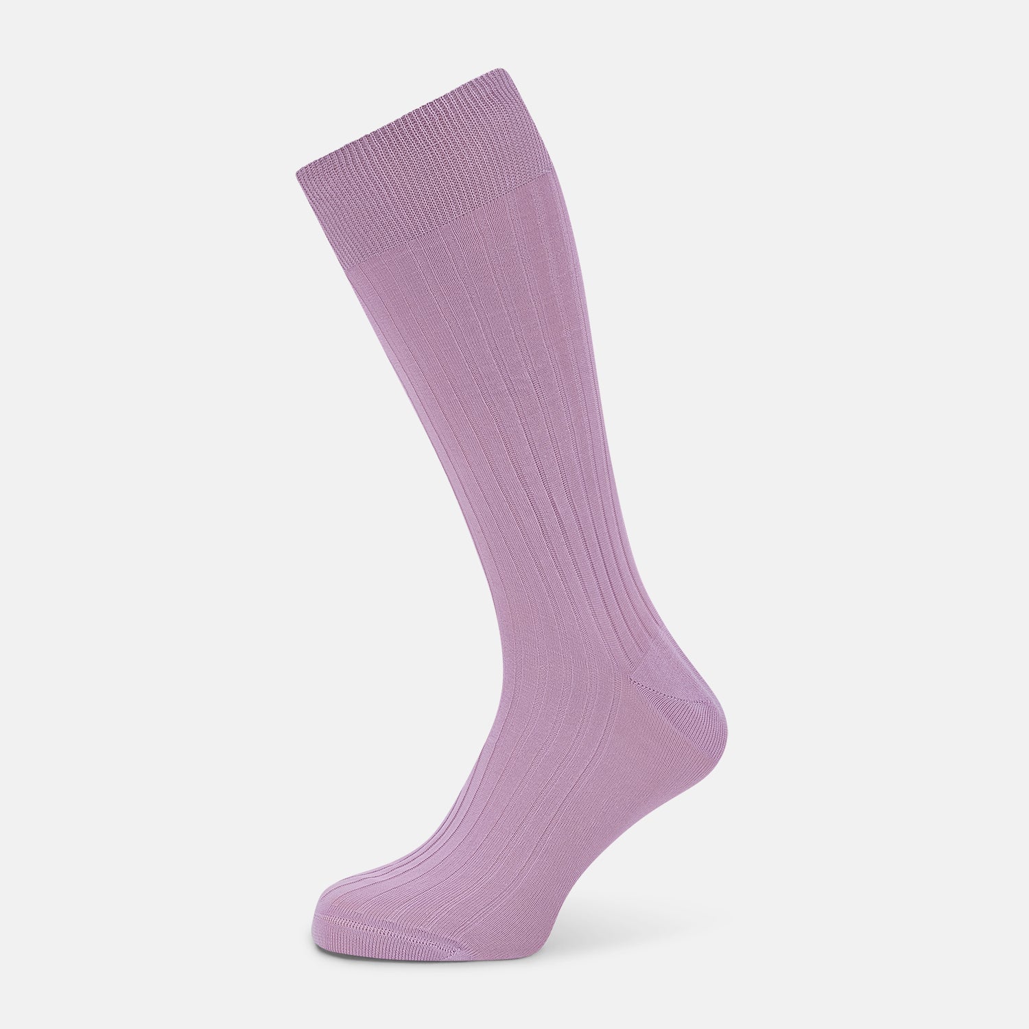View 1 of product The Rose Mid-Length Socks by Turnbull & Asser are light purple, ribbed, mid-length socks made from mercerised Egyptian cotton with a hand-linked toe, shown against a plain white background.