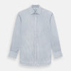 View 1 of product The Navy and White Ticking Stripe Mayfair Shirt by Turnbull & Asser features long sleeves, buttoned cuffs, a pointed T&A collar, and button-up front, shown on a plain white background.