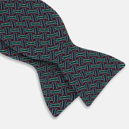 Forest Green and Red Weave Patterned Silk Bow Tie