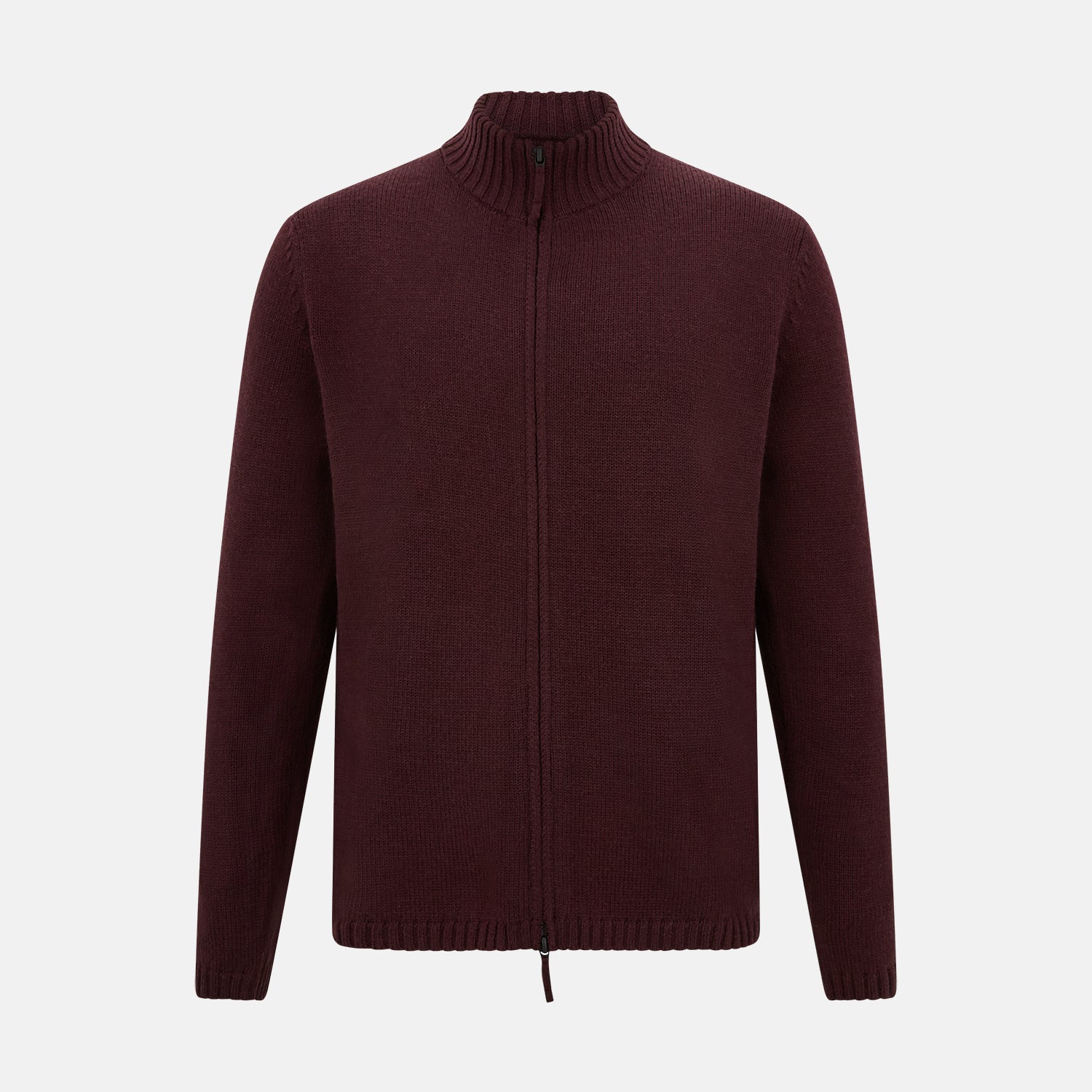 Burgundy Merino High Neck Zipped Cardigan