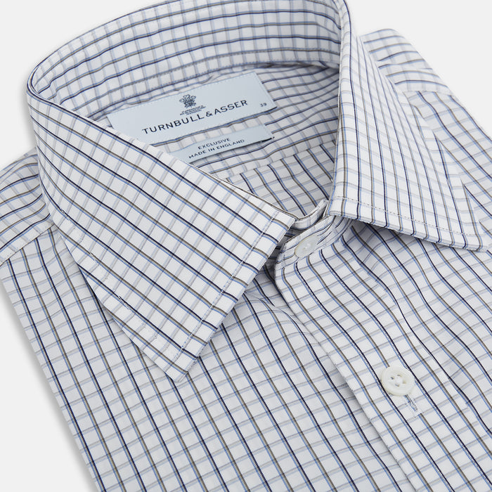 Blue and Coffee Tattersall Check Mayfair Shirt Image 1