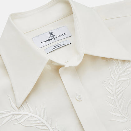 Cream Silk Long Point Embroidered Eamon Shirt