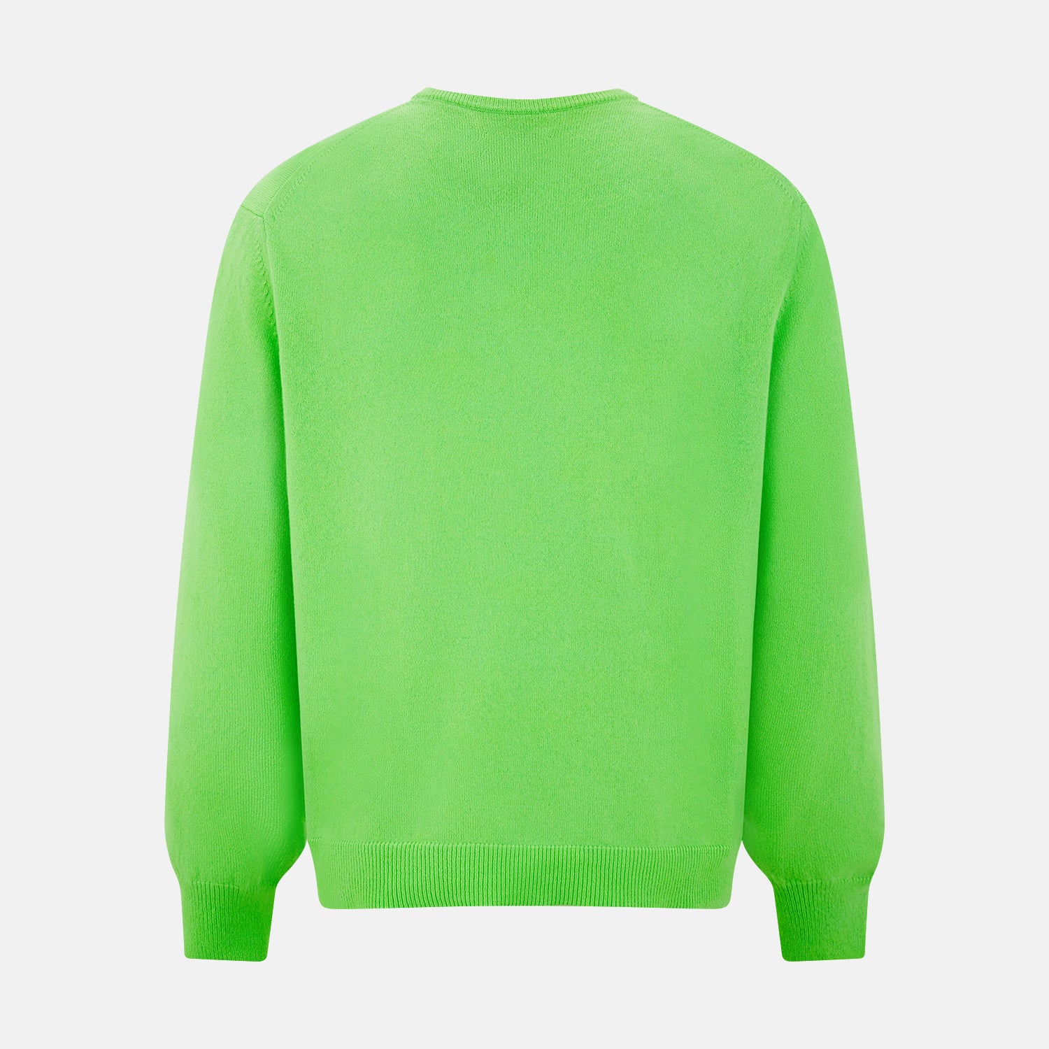 View 3 of product The Turnbull & Asser Bright Green Cashmere V-Neck Jumper features long sleeves with ribbed cuffs and hem—a vibrant addition to your knitwear collection, shown on a plain white background.