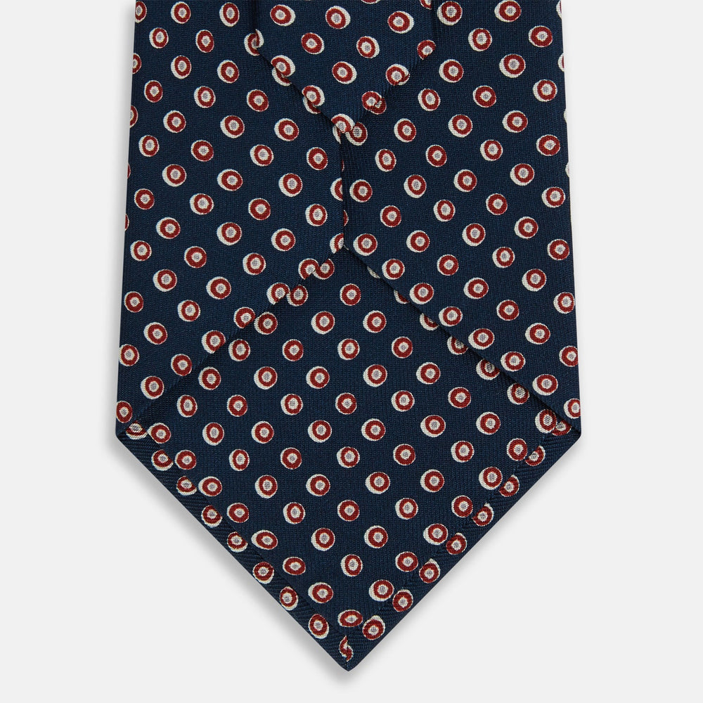 Navy and Red Circle Foulard Silk Tie