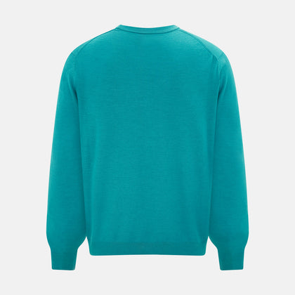 Turquoise Fine Merino V-Neck Cardigan Image 2