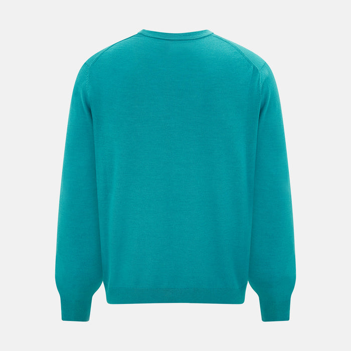Turquoise Fine Merino V-Neck Cardigan Image 2