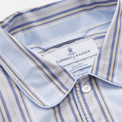 Pale Blue and Yellow Multi Stripe Cotton Sussex Nightshirt Image 3