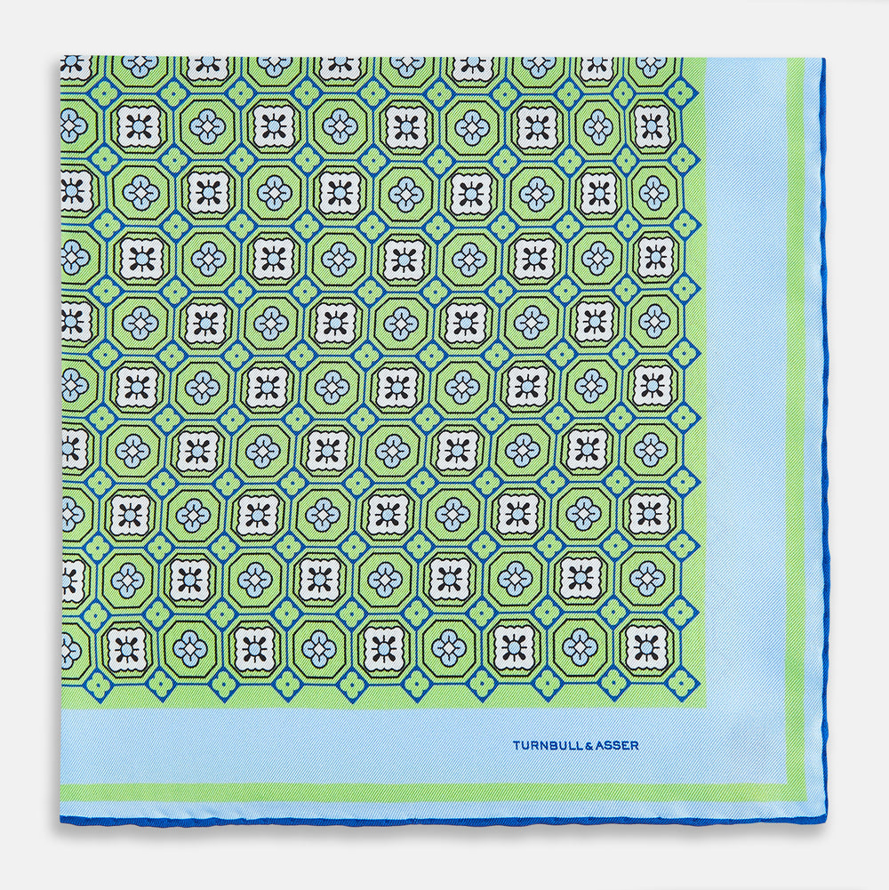 Fern Green Floral Tile Silk Pocket Square