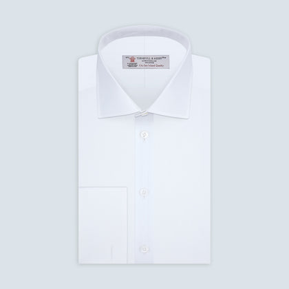 White Self-On-Self Herringbone Sea Island Quality Cotton Shirt with Regent Collar and Double Cuffs