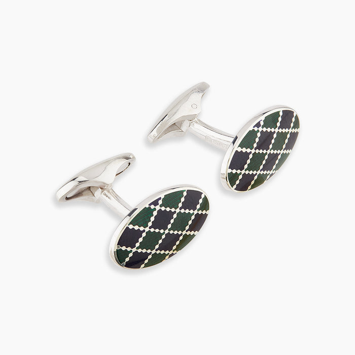 Forest Green and Navy Checkered Oval Enamel Cufflinks Image 3