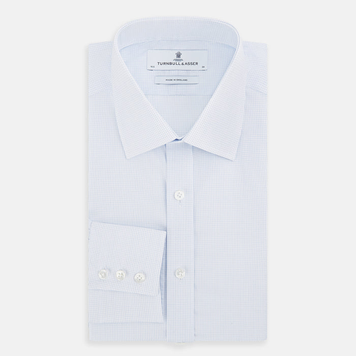 Blue and White Micro Check Mayfair Shirt Image 3