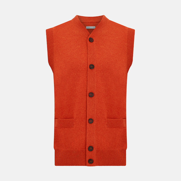 Red Orange Cashmere Sleeveless Cardigan