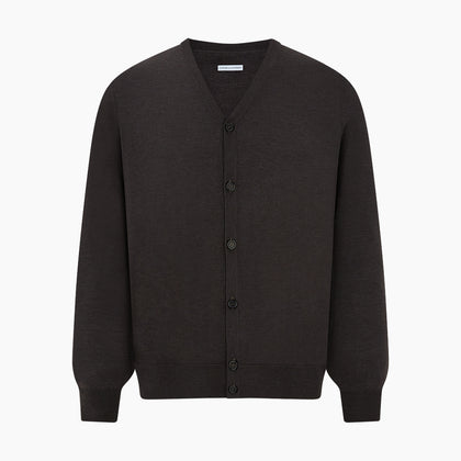 Brown Fine Merino V-Neck Cardigan Image 4