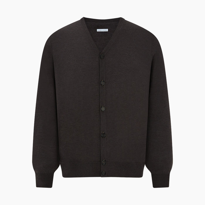 Brown Fine Merino V-Neck Cardigan Image 4
