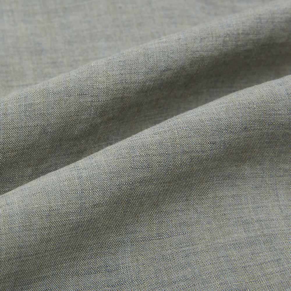 The Flint Grey Linen Westminster Shirt by Turnbull & Asser features long sleeves, a pointed Westminster collar, white buttons, and fine British craftsmanship, shown on a plain white background.