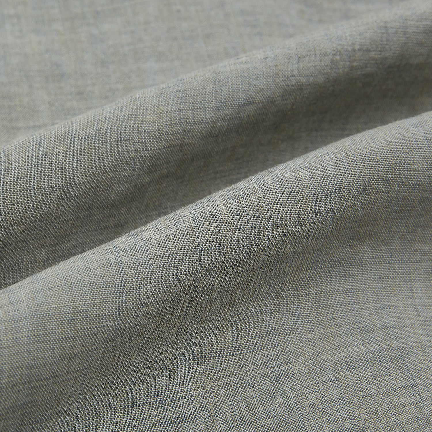 View 8 of product The Flint Grey Linen Westminster Shirt by Turnbull & Asser features long sleeves, a pointed Westminster collar, white buttons, and fine British craftsmanship, shown on a plain white background.