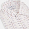 View 2 of product Turnbull & Asser’s Purple and Rose Multi Check Mayfair Shirt features a long-sleeve British design with a white base and purple and rose checks, shown on a plain white background.