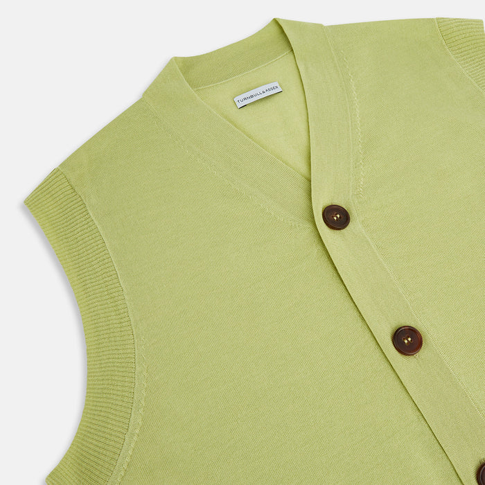 Melon Green Fine Merino V-Neck Sleeveless Cardigan Image 1