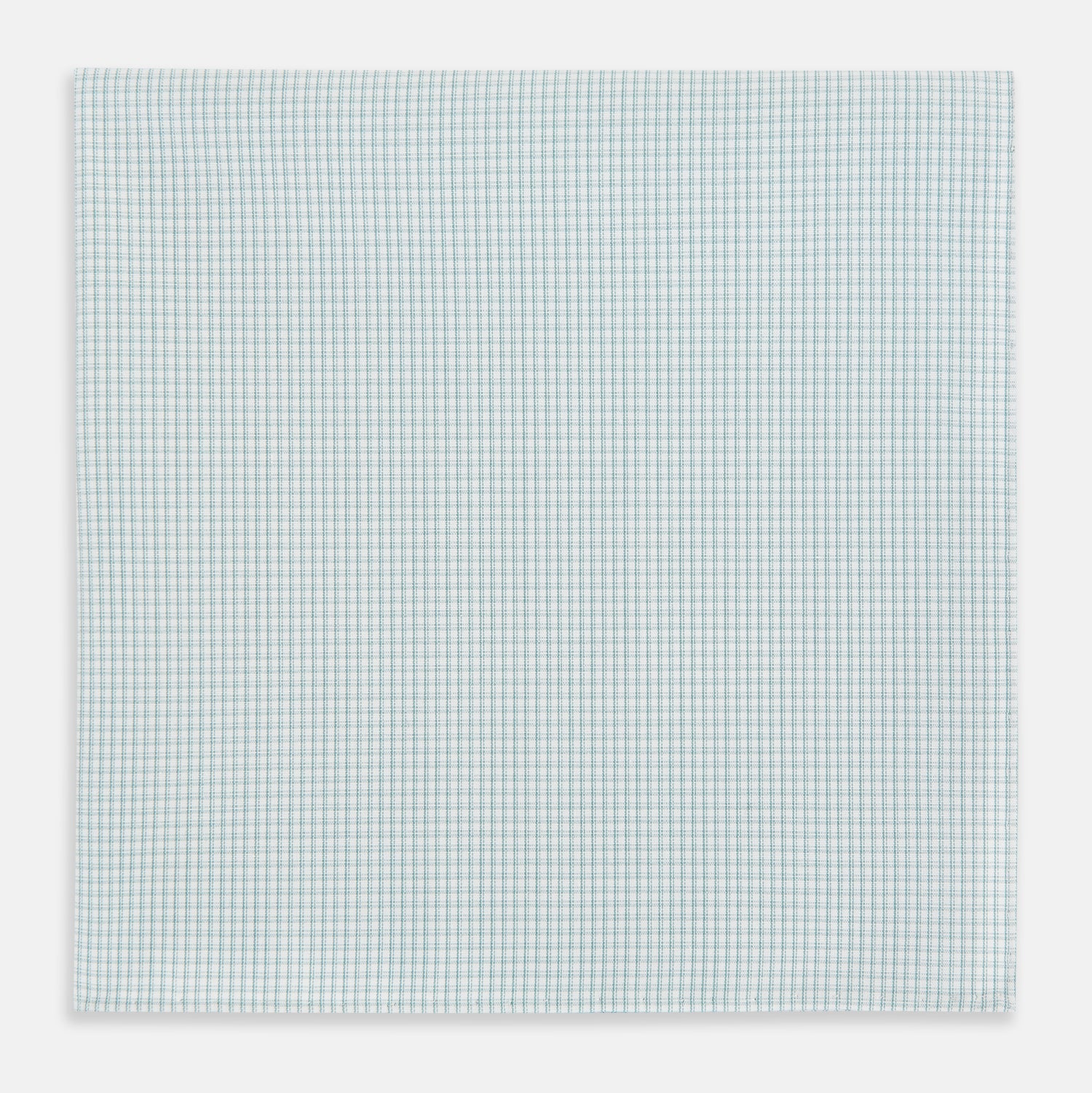 Image 1 of product The Turnbull & Asser Sage Green Shadow Grid Check Hand-Rolled Handkerchief features a grid of small squares and hand-rolled edges, shown neatly folded on a white background.