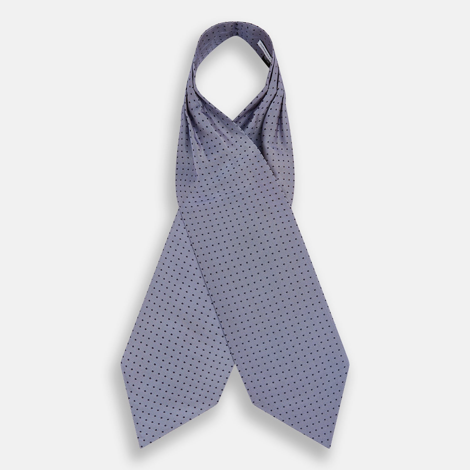 View 2 of product A light gray pocket square with small black polka dots pairs perfectly with the Turnbull & Asser Navy and Light Blue Micro Dot Silk Cravat for a refined, polished formal look.