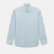 Blue and green multi-stripe Westminster shirt by Turnbull & Asser, featuring a pointed collar and buttoned cuffs—a refined example of British craftsmanship on a plain white background.