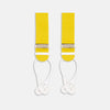 View 1 of product The Turnbull & Asser Golden Adjustable Felt Braces feature yellow elastic, silver metal clips, and white leather loops, evoking classic English style. Shown against a white backdrop.