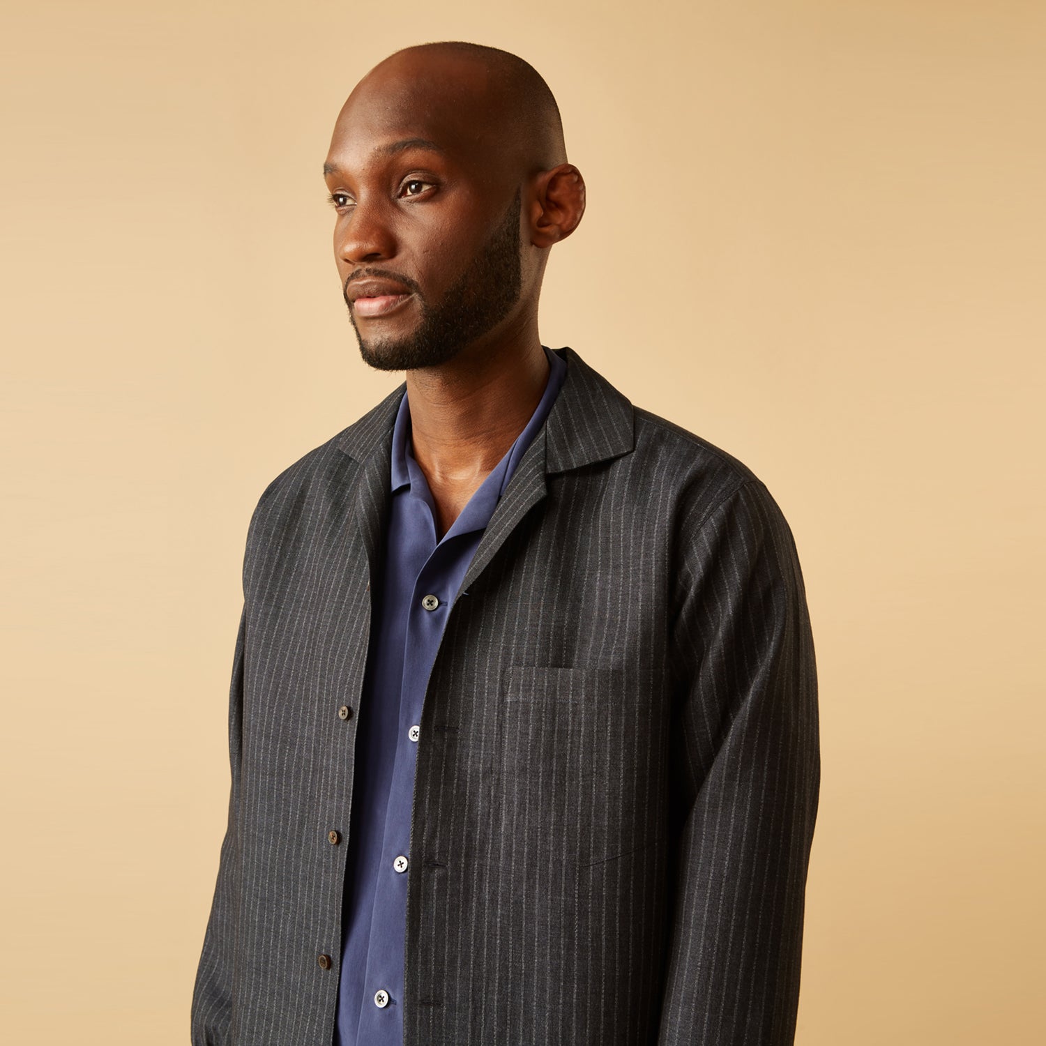 Image 3 of product Navy Tailored Pinstriped Shirt Jacket