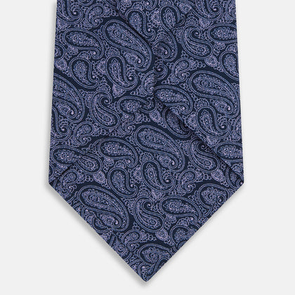 Navy Paisley Silk Tie Image 2