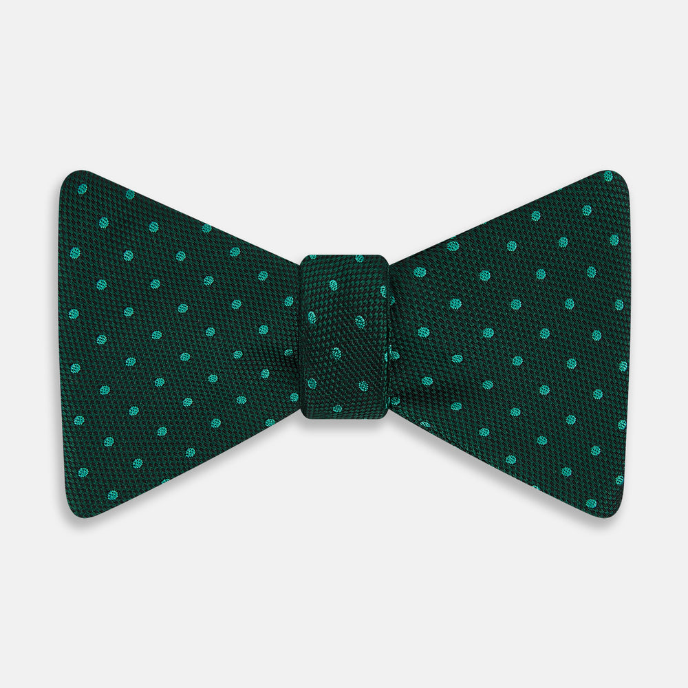 Turquoise and Forest Green Mirco Dot Silk Bow Tie