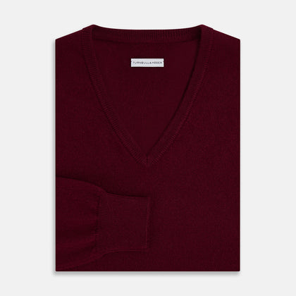 Burgundy Cashmere V-neck Jumper Image 3