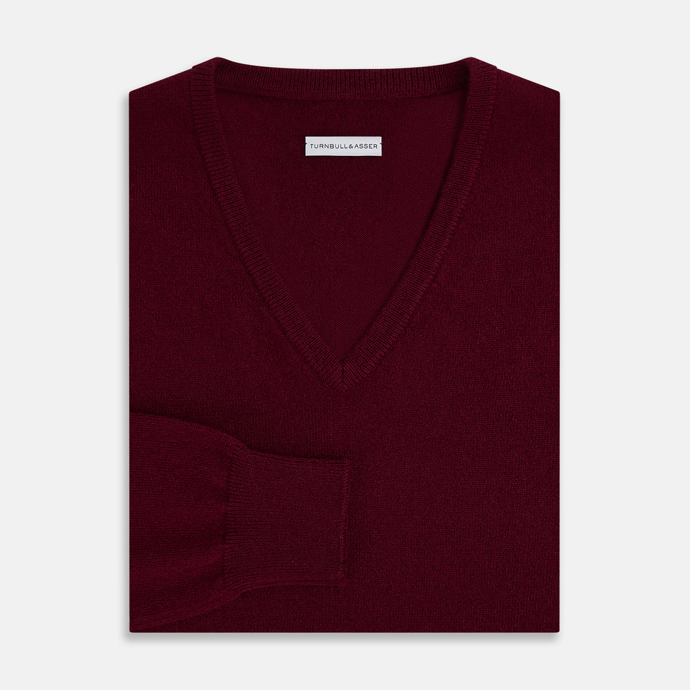 Burgundy Cashmere V-neck Jumper