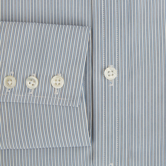Blue and Brown Ticking Stripe Mayfair Shirt Image 3