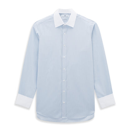 Sky Blue Hairline Multi Stripe Shirt with Constrast T&A Collar and Cuffs Image 6