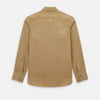 View 3 of product The Turnbull & Asser Camel Linen Windsor Shirt features long sleeves, a tailored fit, and classic collar in light brown camel linen, shown against a white background.