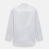 View 3 of product The Turnbull & Asser Pale Blue and Grey Grid Check Mayfair Shirt features long sleeves, a pointed collar, and buttoned cuffs. Crafted from Italian cotton, it displays a subtle grid pattern on a plain white background.