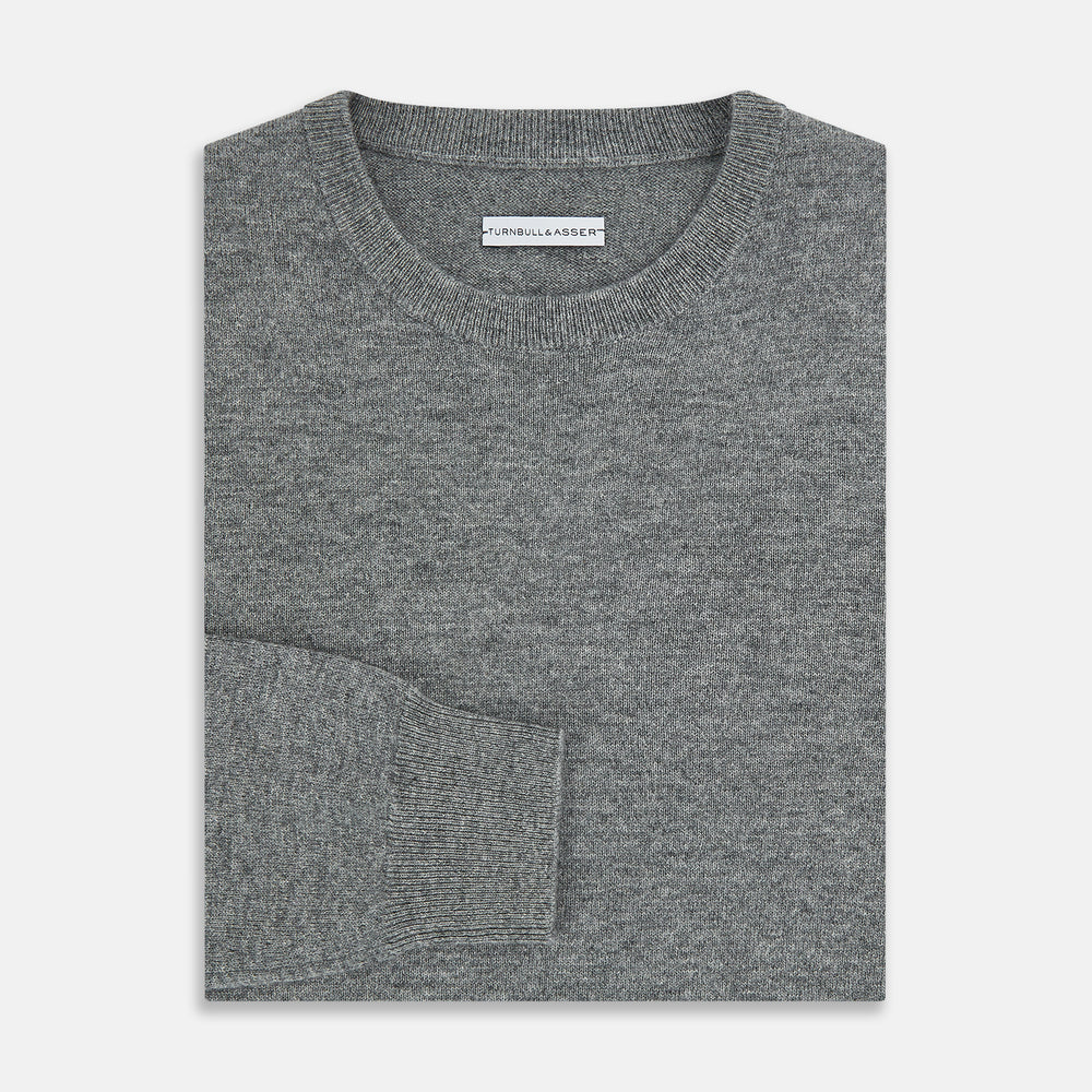 Grey Melange Cashmere Round Neck Jumper