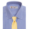 View 6 of product The Turnbull & Asser Blue Bengal Stripe Shirt features a T&A collar, double cuffs, and white buttons on the front for a classic look.