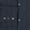 View 4 of product The Turnbull & Asser Navy Melange Wide Stripe Westminster Shirt features a classic collar, buttoned cuffs, and a tailored fit, showcasing British craftsmanship. Laid flat on a white background.
