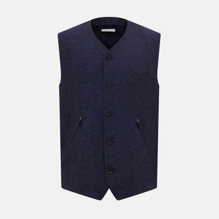 Navy Linen Twill Waistcoat